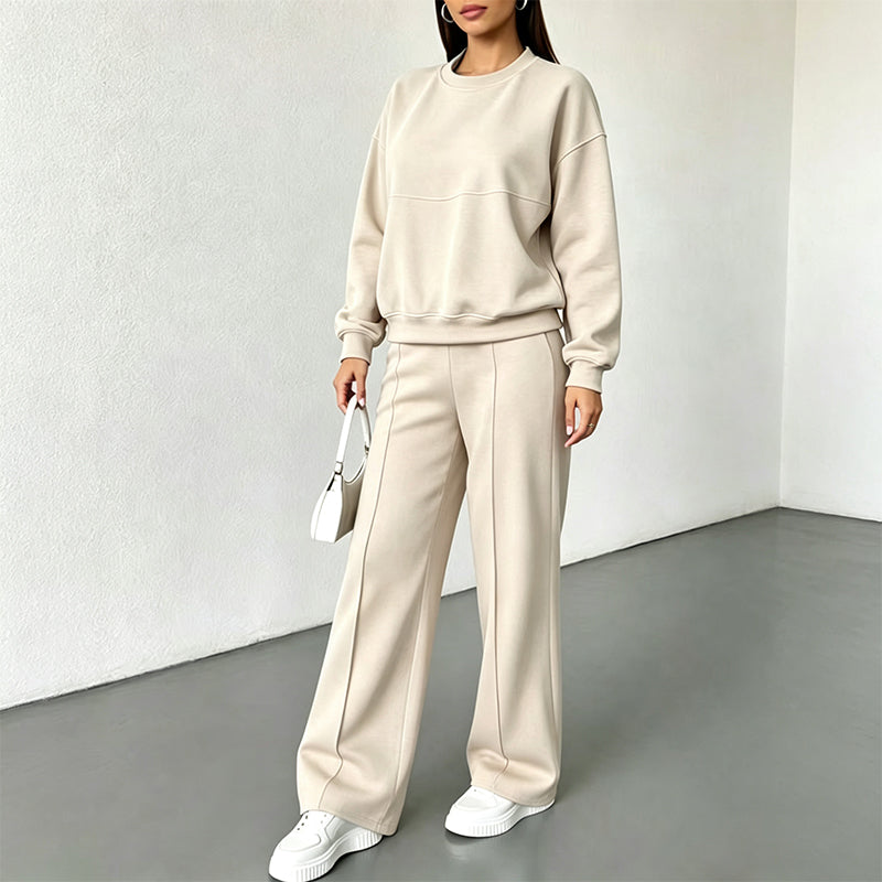 ✨ 50% OFF | Women's 2-Piece Crewneck & Wide-Leg Lounge Set – Soft Air-Knit