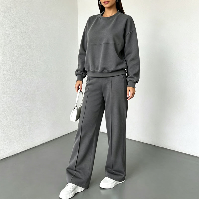 ✨ 50% OFF | Women's 2-Piece Crewneck & Wide-Leg Lounge Set – Soft Air-Knit