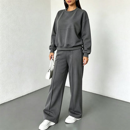 ✨ 50% OFF | Women's 2-Piece Crewneck & Wide-Leg Lounge Set – Soft Air-Knit