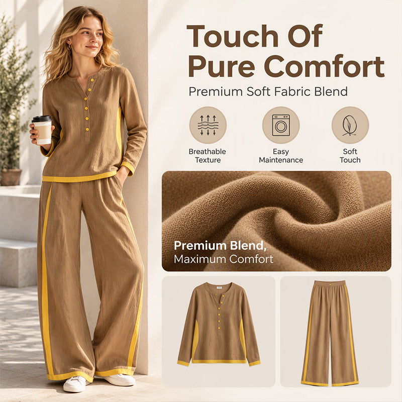 Women's Colorblock Long Sleeve Top & Wide-Leg Pants Set