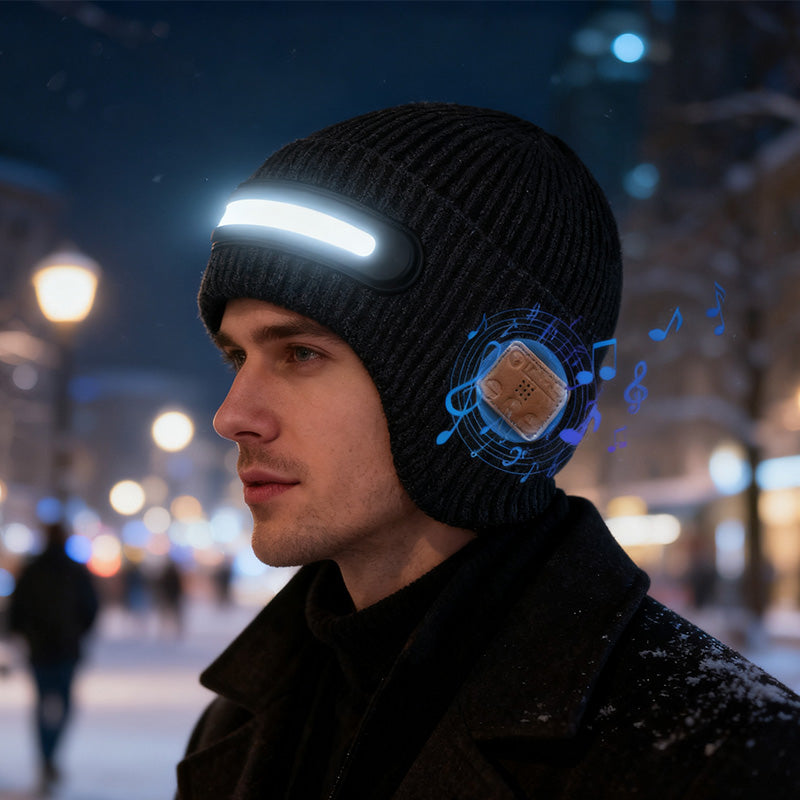 Rechargeable Bluetooth Beanie Hat with Light