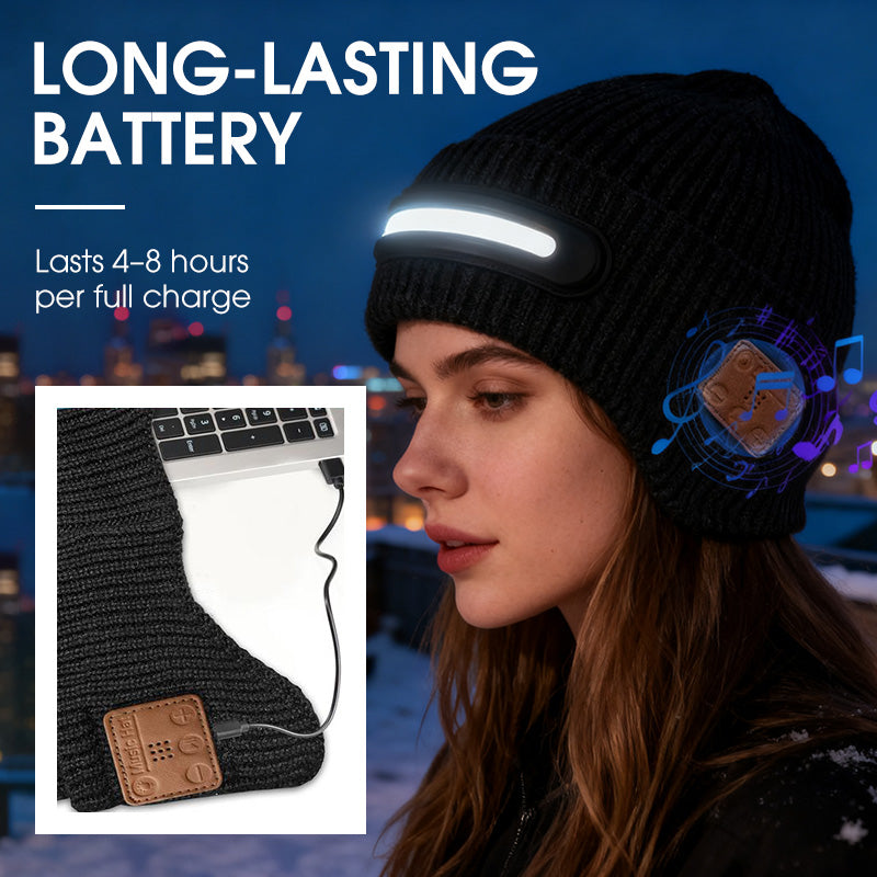 Rechargeable Bluetooth Beanie Hat with Light