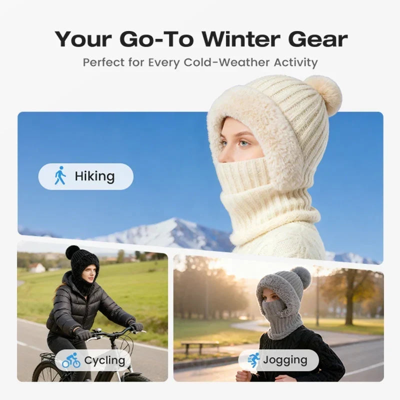 Women's Winter One-Piece Knitted Beanie Scarf Mask-1