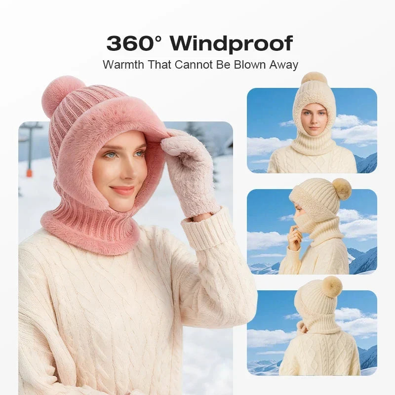 Women's Winter One-Piece Knitted Beanie Scarf Mask-1