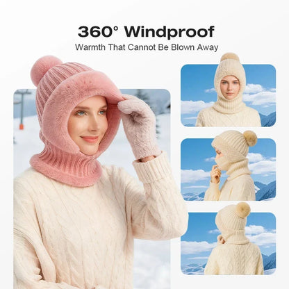 Women's Winter One-Piece Knitted Beanie Scarf Mask-1
