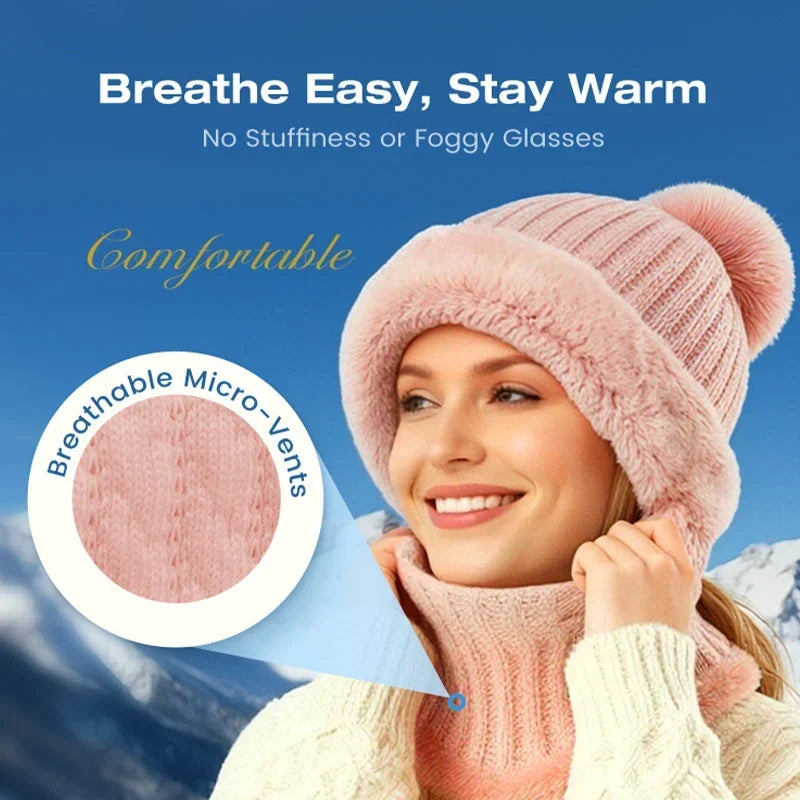 Women's Winter One-Piece Knitted Beanie Scarf Mask-1