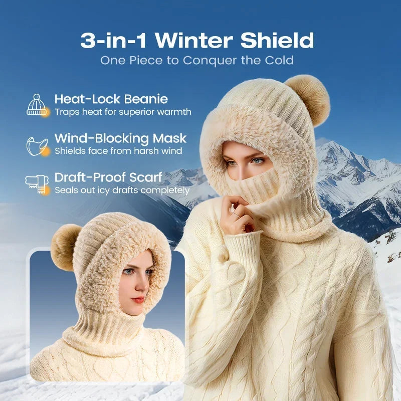 Women's Winter One-Piece Knitted Beanie Scarf Mask-1