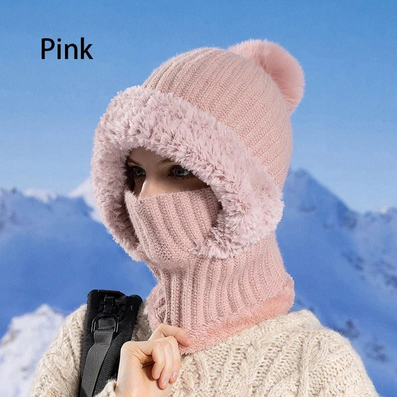 Women's Winter One-Piece Knitted Beanie Scarf Mask-1