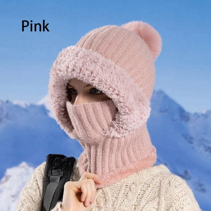 Women's Winter One-Piece Knitted Beanie Scarf Mask-1