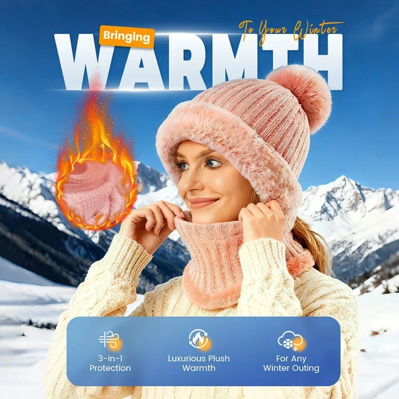 Women's Winter One-Piece Knitted Beanie Scarf Mask-1