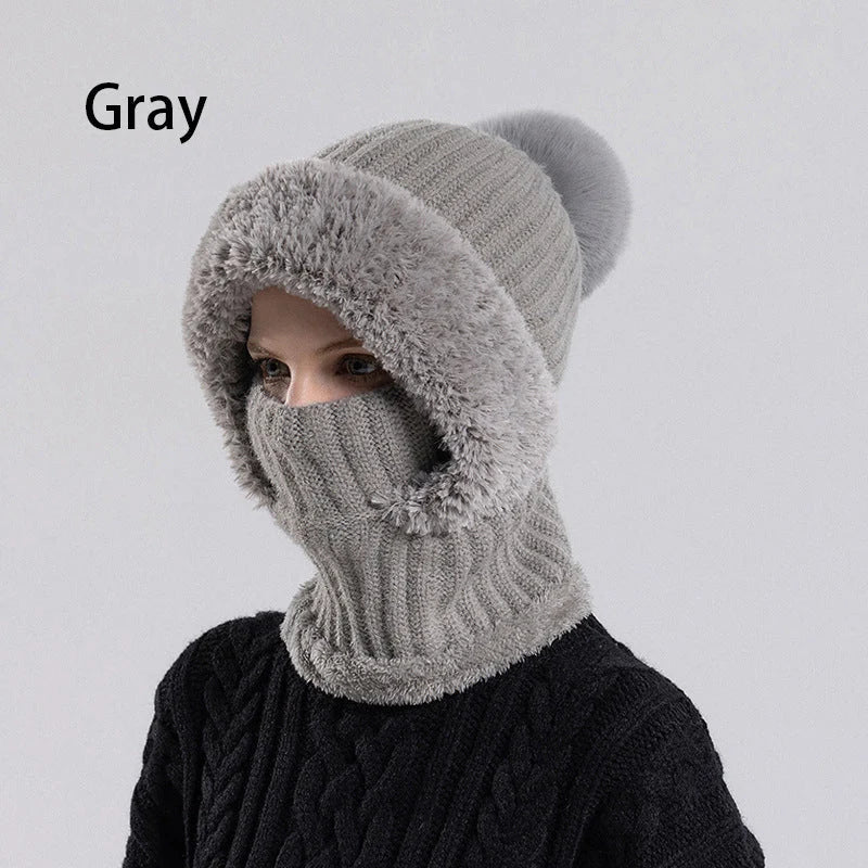 Women's Winter One-Piece Knitted Beanie Scarf Mask-1