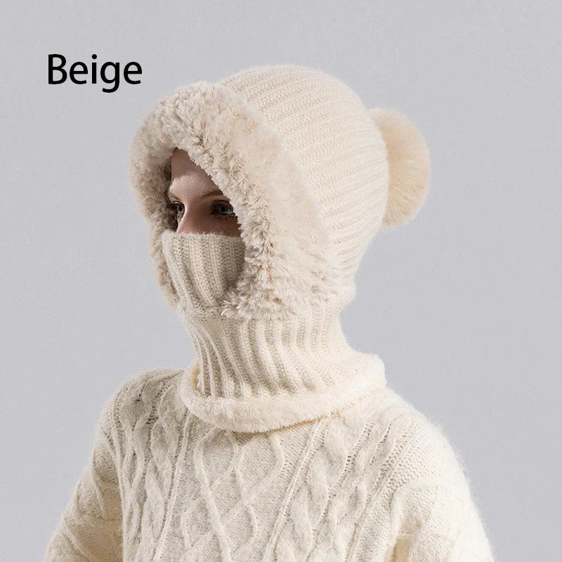 Women's Winter One-Piece Knitted Beanie Scarf Mask-1