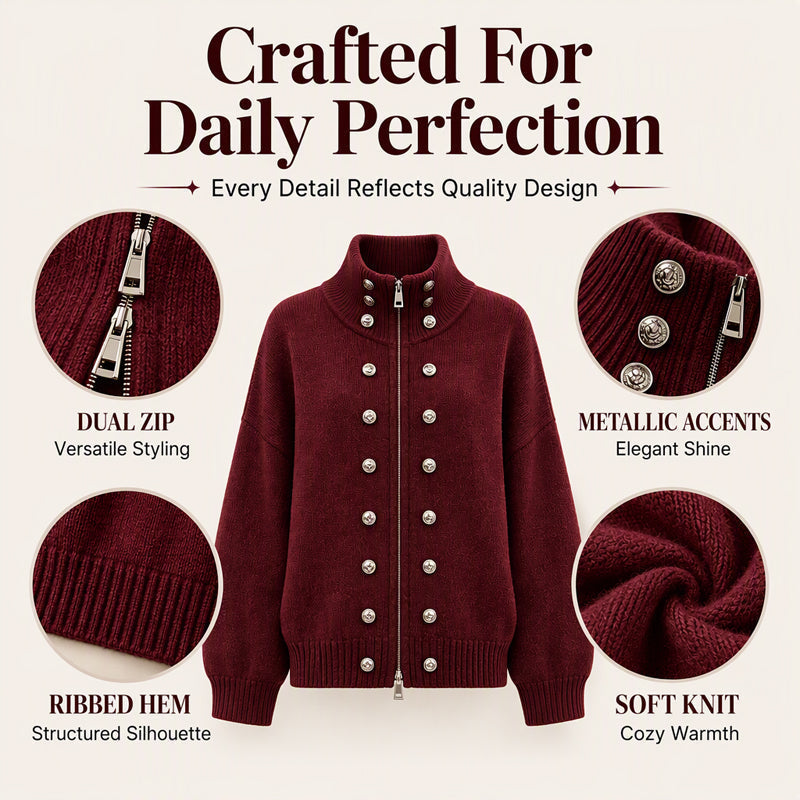 Women's Stand Collar Double-Breasted Knit Cardigan