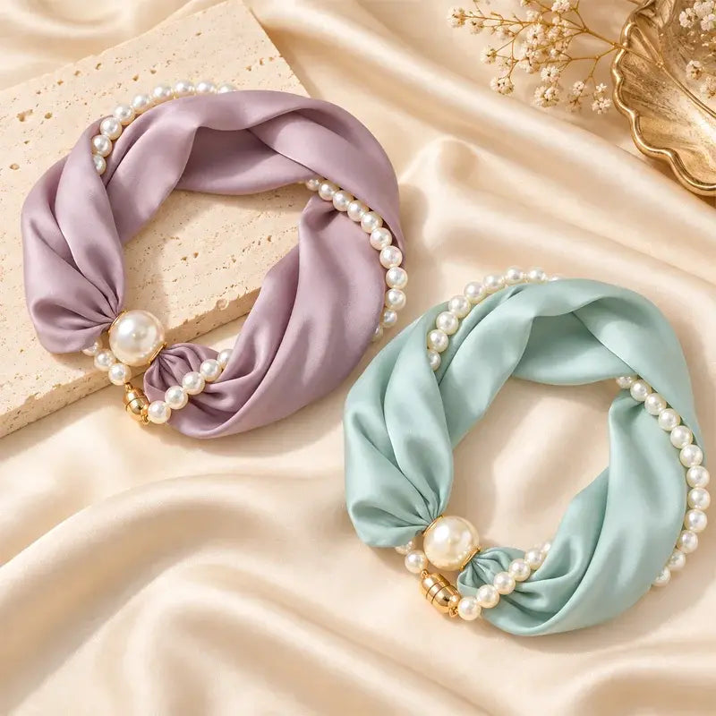 🧣 Pearl Scarf Necklace – Timeless Elegance, Adjustable Bow & Piercing-Free Jewellery 🤍