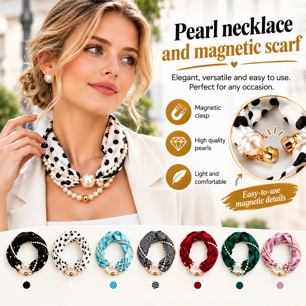 🧣 Pearl Scarf Necklace – Timeless Elegance, Adjustable Bow & Piercing-Free Jewellery 🤍