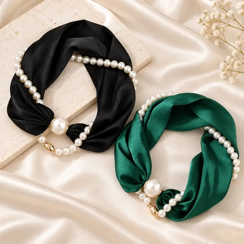 🧣 Pearl Scarf Necklace – Timeless Elegance, Adjustable Bow & Piercing-Free Jewellery 🤍