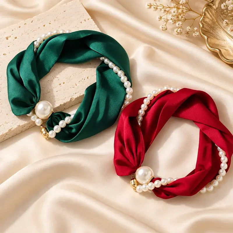 🧣 Pearl Scarf Necklace – Timeless Elegance, Adjustable Bow & Piercing-Free Jewellery 🤍