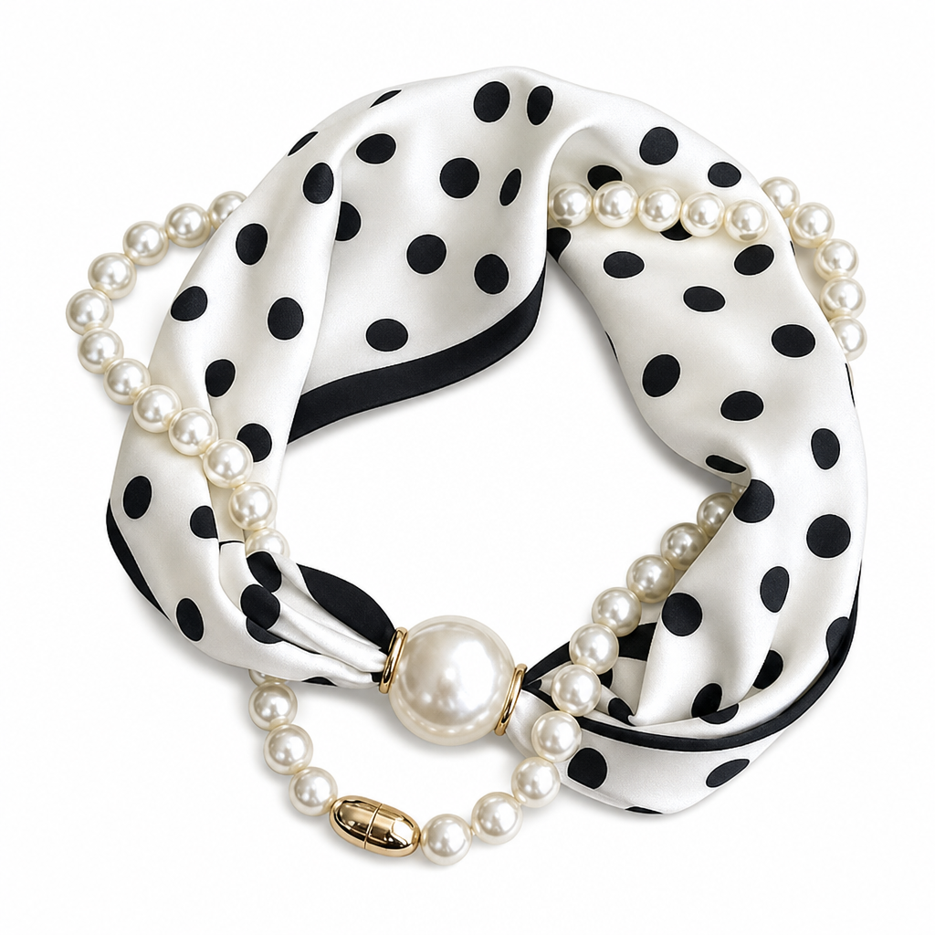 🧣 Pearl Scarf Necklace – Timeless Elegance, Adjustable Bow & Piercing-Free Jewellery 🤍