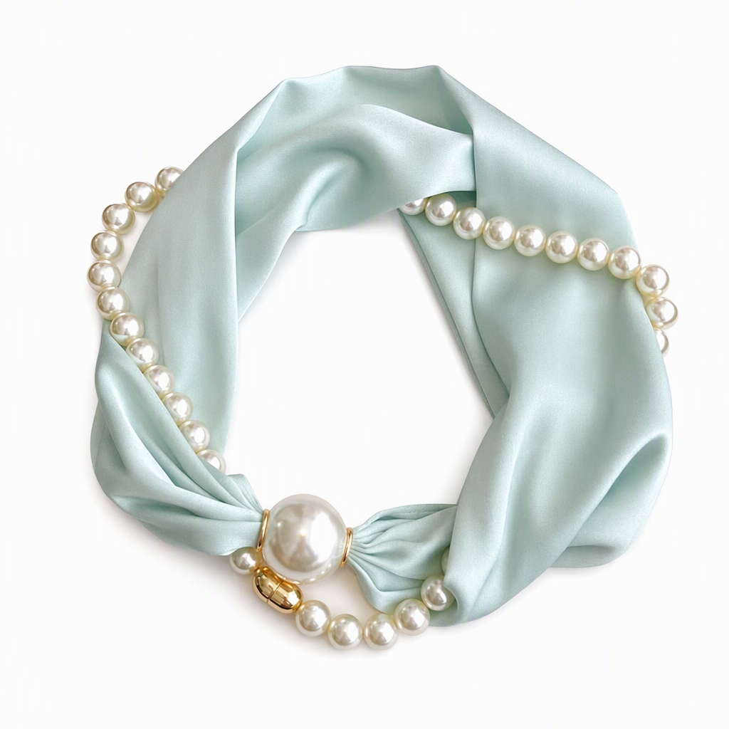 🧣 Pearl Scarf Necklace – Timeless Elegance, Adjustable Bow & Piercing-Free Jewellery 🤍