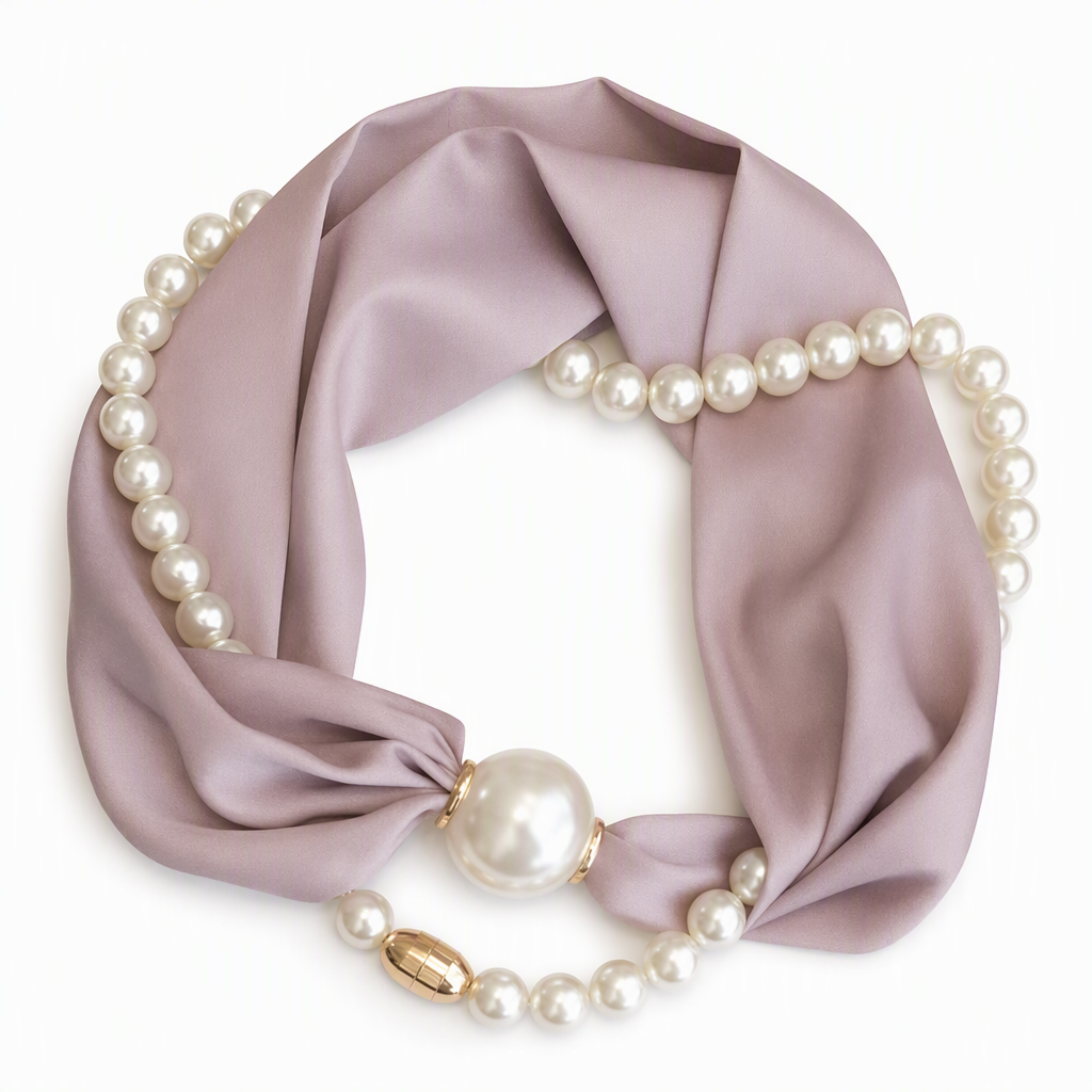 🧣 Pearl Scarf Necklace – Timeless Elegance, Adjustable Bow & Piercing-Free Jewellery 🤍