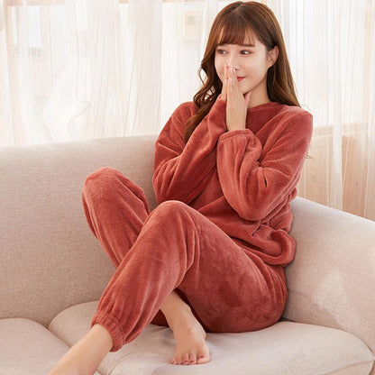 Women’s Loose Warm Coral Plush Pajamas Set