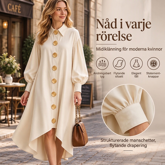 Kvinnor Vintage-knäppklänning med bubbla ärm