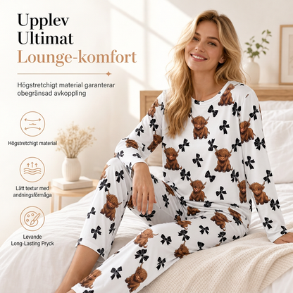 👚 Mjukt milk-silk pyjamas set för kvinnor – Långärmad topp och långbyxor, avslappnad loungedräkt ✨