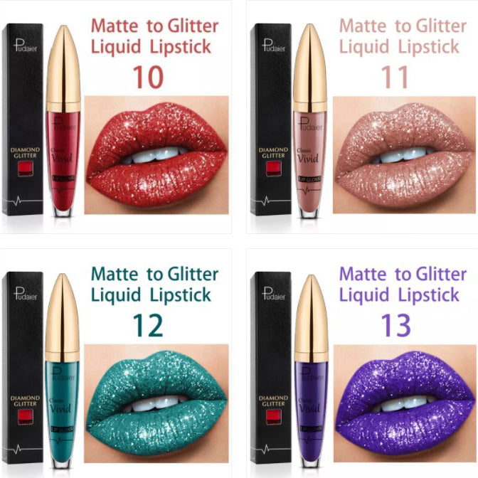 Diamond Lip Gloss Matte To Glitter Liquid Lipstick Wodoodporna pomadka w płynie