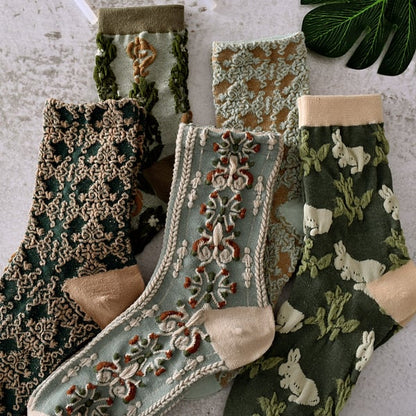 🔥 5 par damskich bawełnianych skarpetek w kwiaty