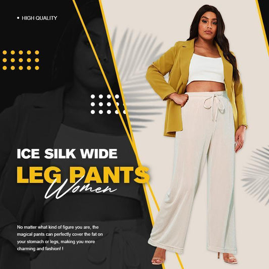 Lodowe jedwabne spodnie z szerokimi nogawkami dla kobiet